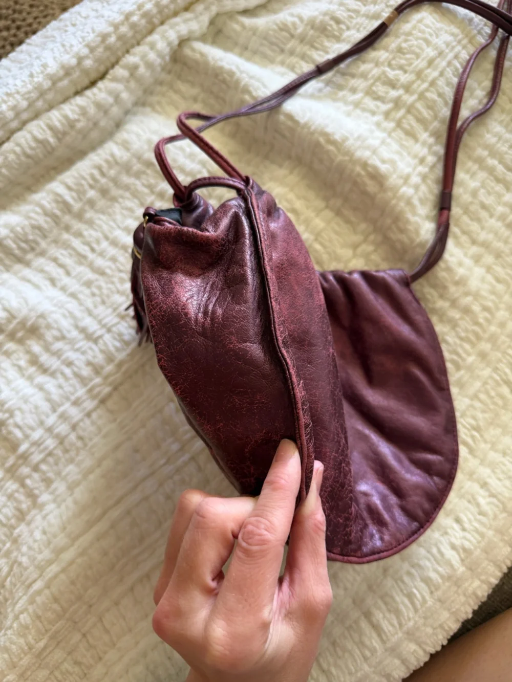 Vintage Ganson San Francisco Metallic Burgundy Leather Mini Bag‎ Tassel Y2K Boho